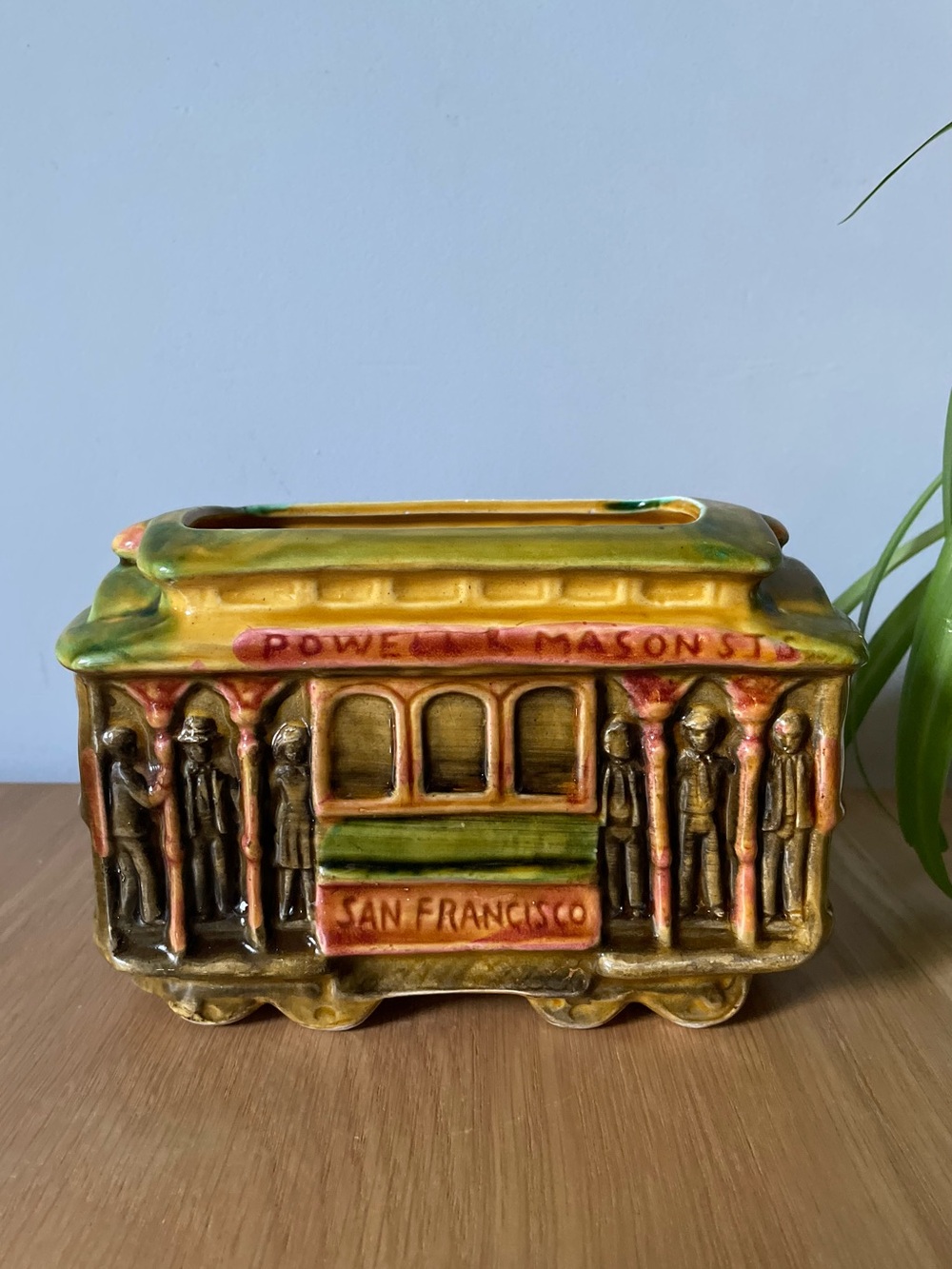 Vintage San Francisco Cable Car Trolley Ceramic Planter Vase Japan